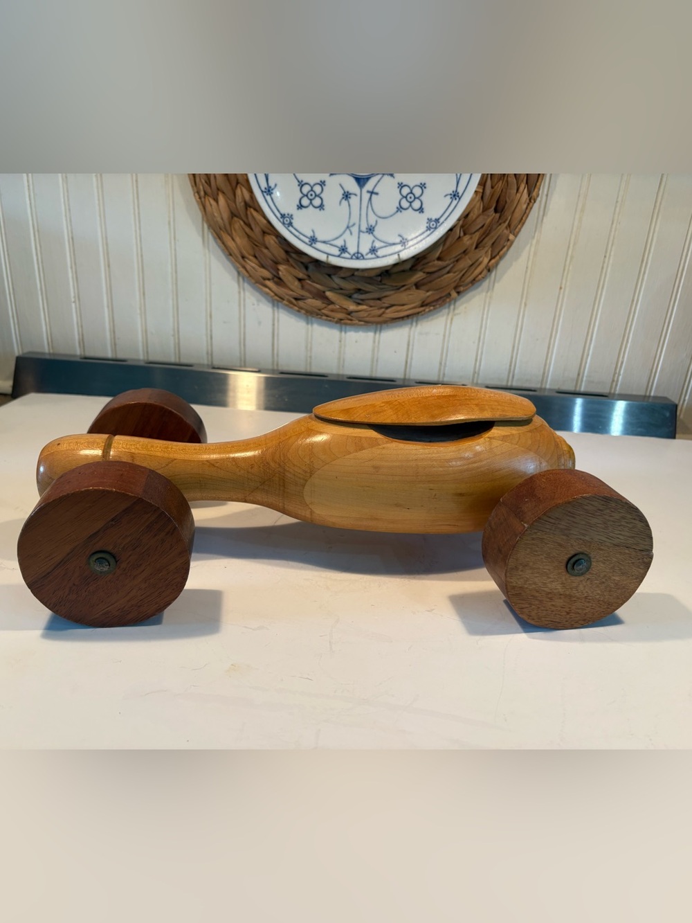 Vintage Wooden Racing Car Toy in Natural Wood Finish - Kids Toys